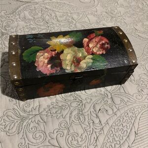 Vintage Handcrafted Floral Wooden Jewelry Chest